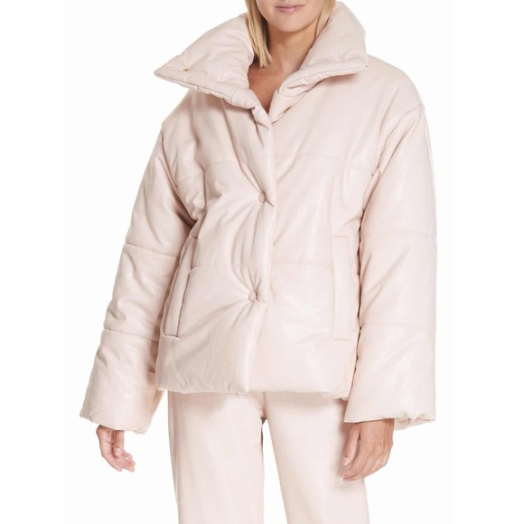 Faux Leather Puffer Jacket 